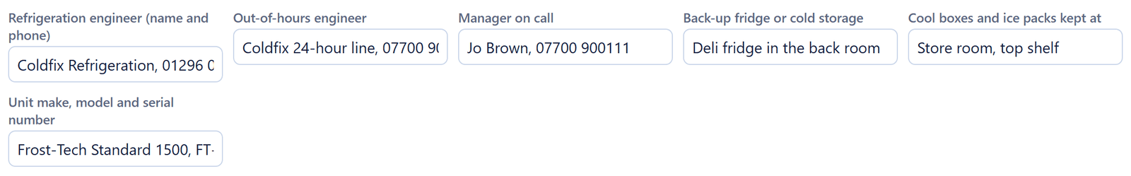 Emergency contacts and unit details