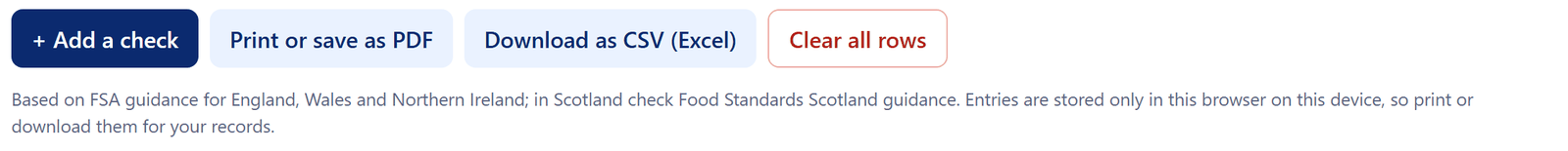 Add, print, download and clear buttons