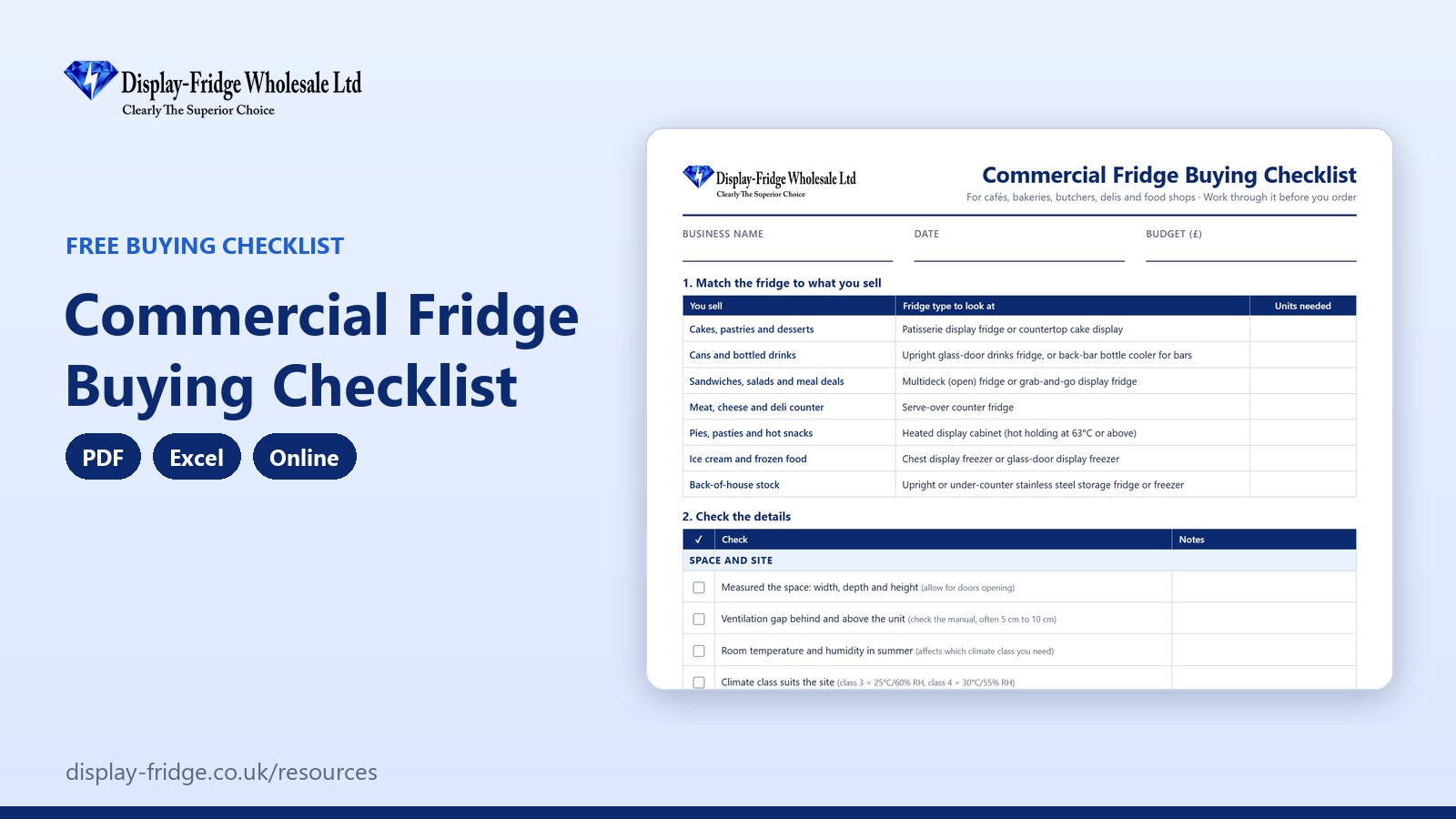 Free Commercial Fridge Buying Checklist 1 The printable PDF checklist, with a table to compare your shortlist.