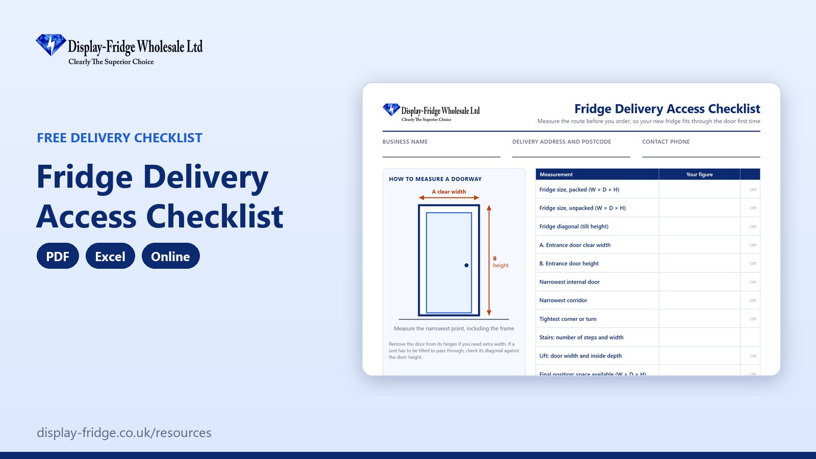 The printable PDF checklist, with a diagram showing how to measure a doorway.
